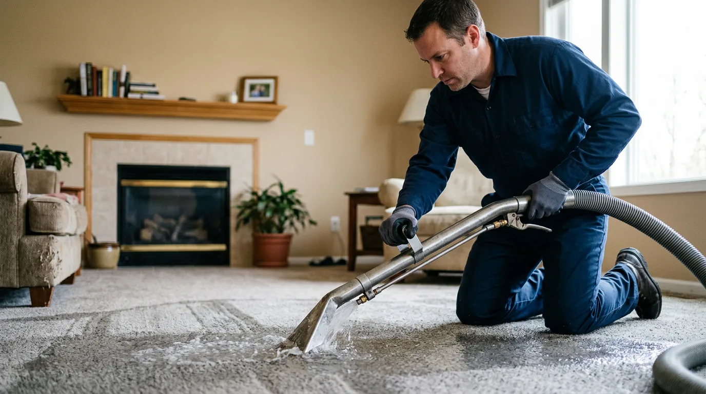 Water damage restoration technician working near Shoreham, VT